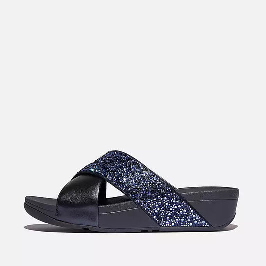 Fit Flop LULU Crystal-Mix Metallic Cross Slides blu
