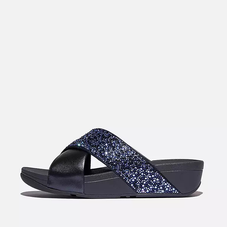 Fit Flop LULU Crystal-Mix Metallic Cross Slides blu