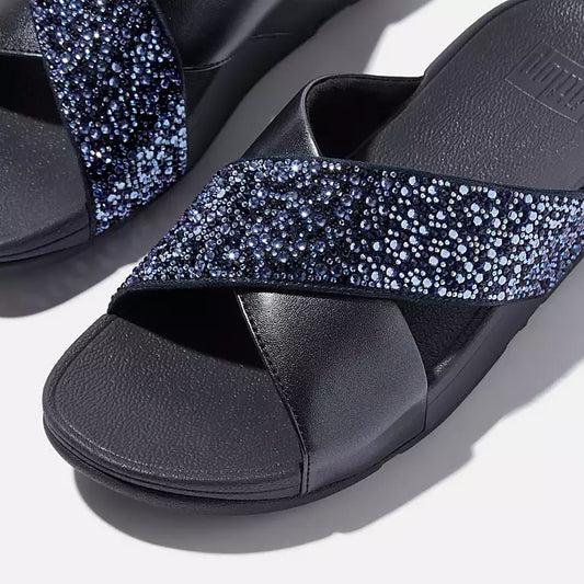 Fit Flop LULU Crystal-Mix Metallic Cross Slides blu