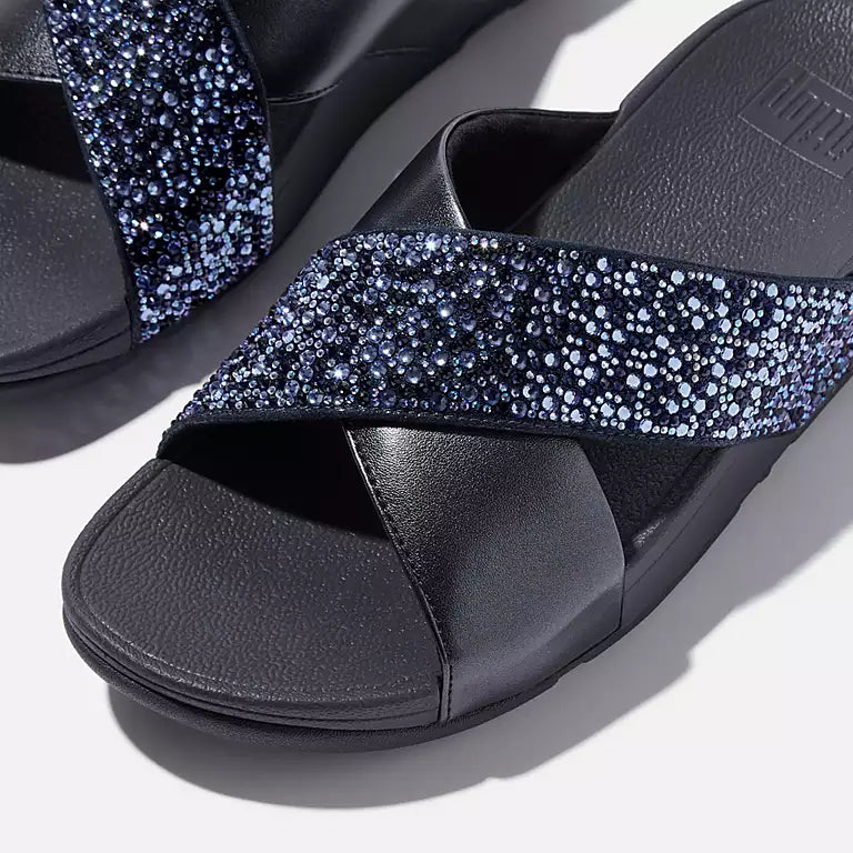 Fit Flop LULU Crystal-Mix Metallic Cross Slides blu