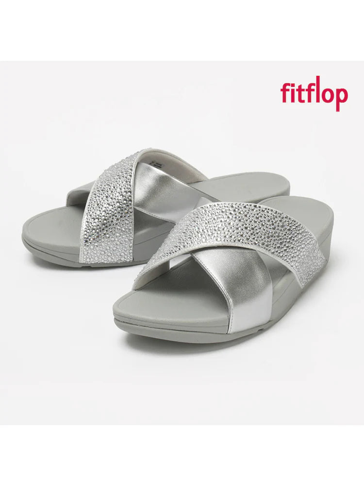 Fit Flop LULU Crystal-Mix Metallic Cross Slides argento