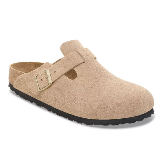 Birkenstock Boston Beige Sandcastle  pelle scamosciata pianta stretta