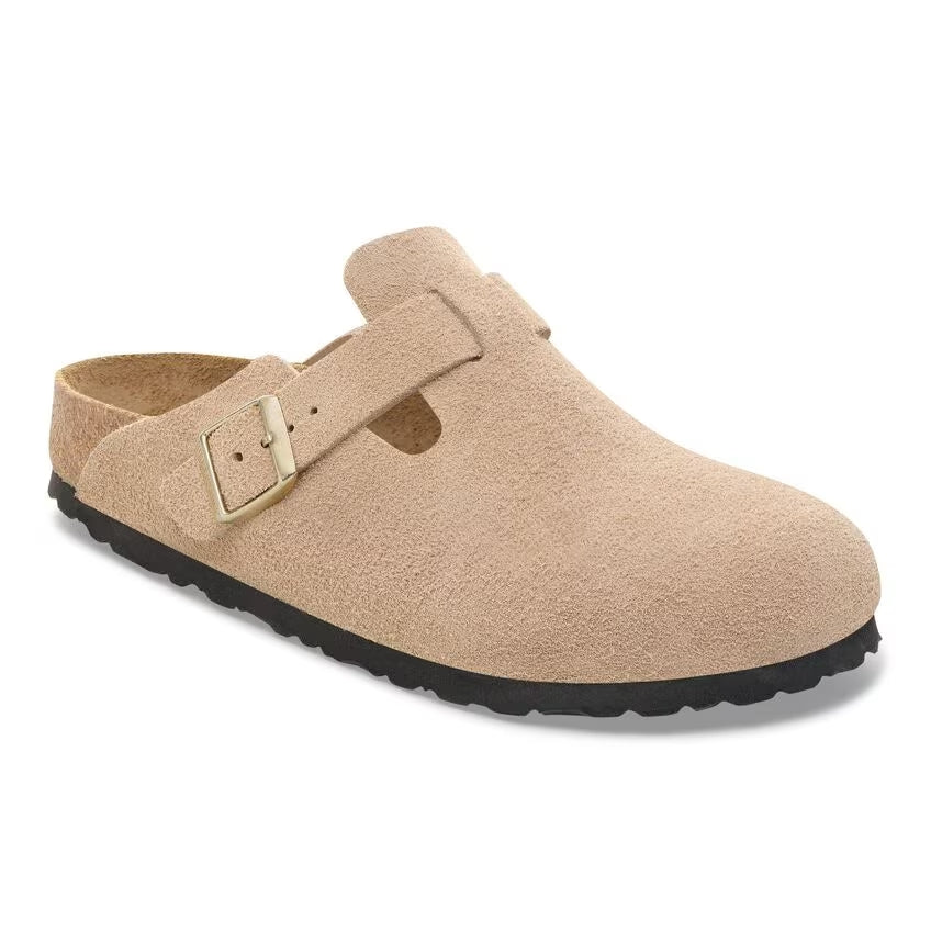 Birkenstock Boston Beige Sandcastle  pelle scamosciata pianta stretta