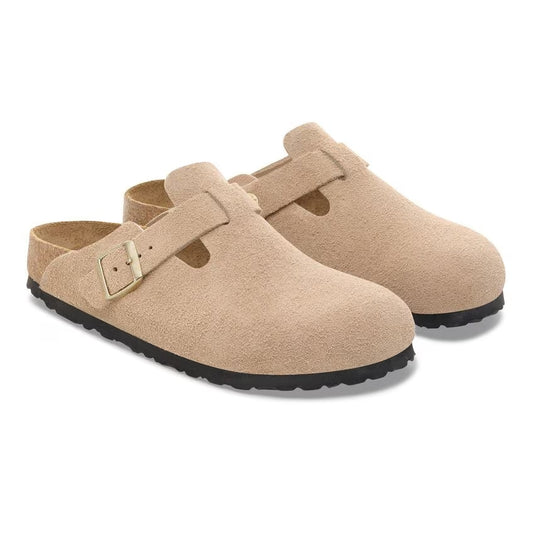 Birkenstock Boston Beige Sandcastle  pelle scamosciata pianta stretta