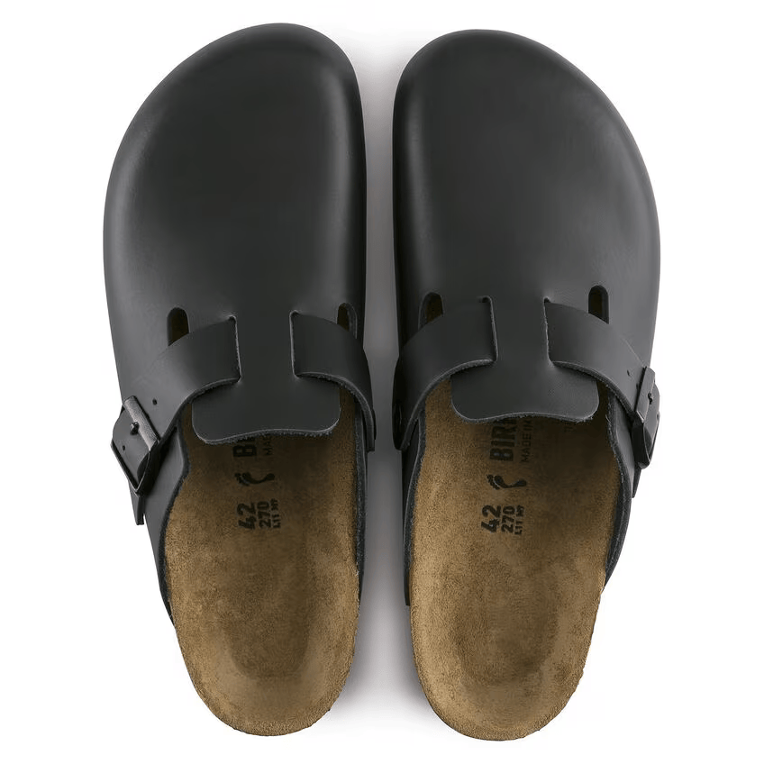 Birkenstock Boston nero in pelle pianta stretta