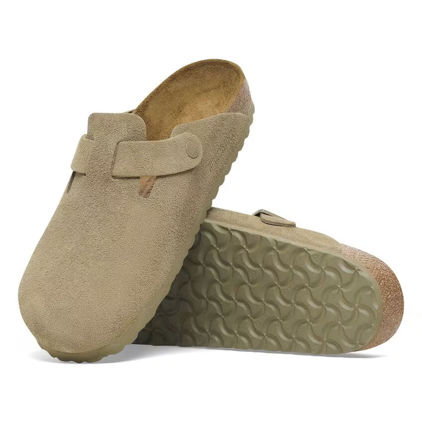 Birkenstock Boston Faded Khaki pelle scamosciata verde pianta stretta