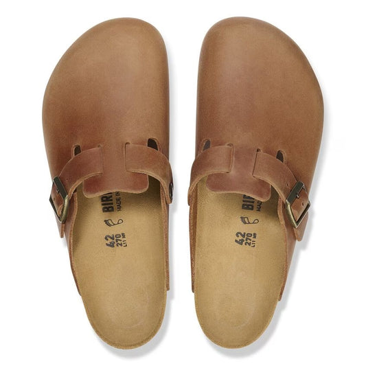 Birkenstock Boston pelle ingrassata cognac pianta stretta