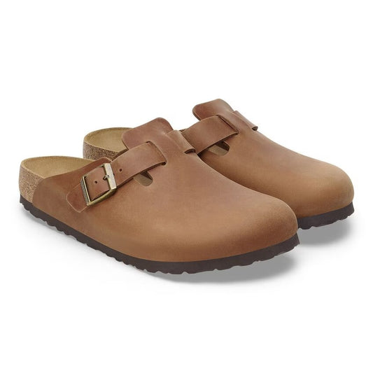 Birkenstock Boston pelle ingrassata cognac pianta stretta