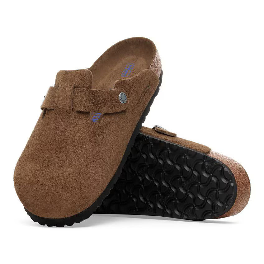 Birkenstock Boston pelle scamosciata Dark tea Marrone pianta stretta