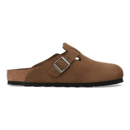 Birkenstock Boston pelle scamosciata Dark tea Marrone pianta stretta