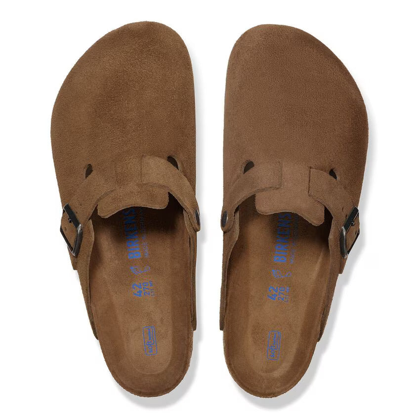 Birkenstock Boston pelle scamosciata Dark tea Marrone pianta stretta