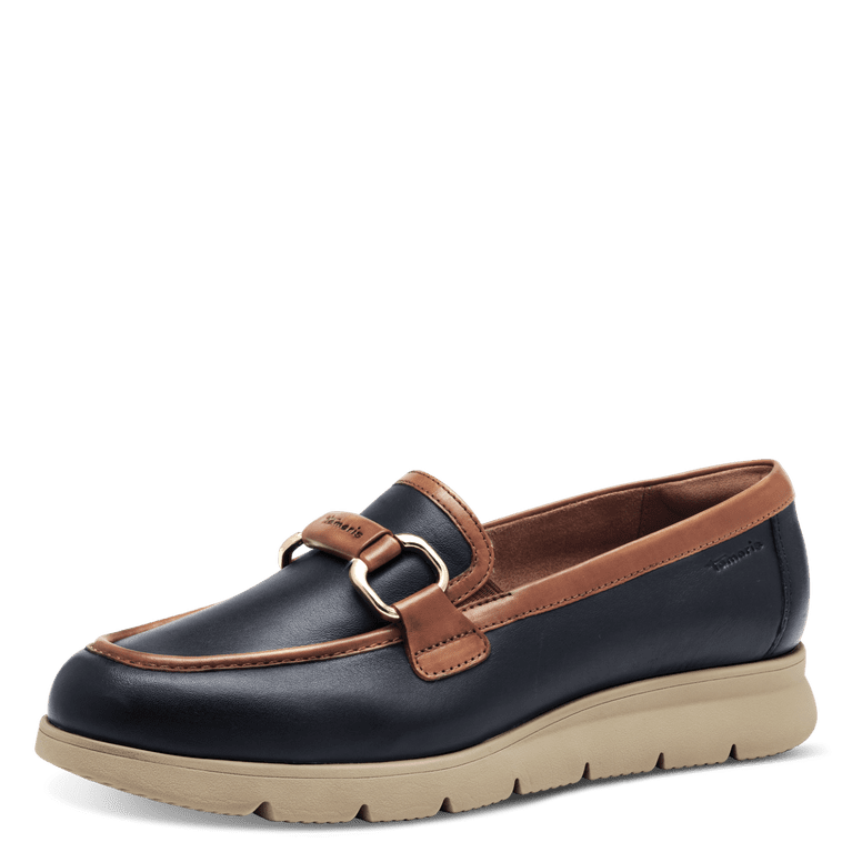 Tamaris mocassino pelle blu e marrone