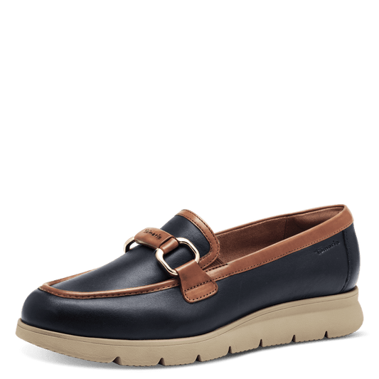 Tamaris mocassino pelle blu e marrone