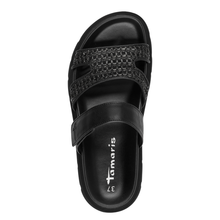 Tamaris Ciabatta nera Donna  Mule Vegana Nera Intrecciata