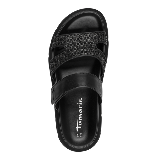 Tamaris Ciabatta nera Donna  Mule Vegana Nera Intrecciata