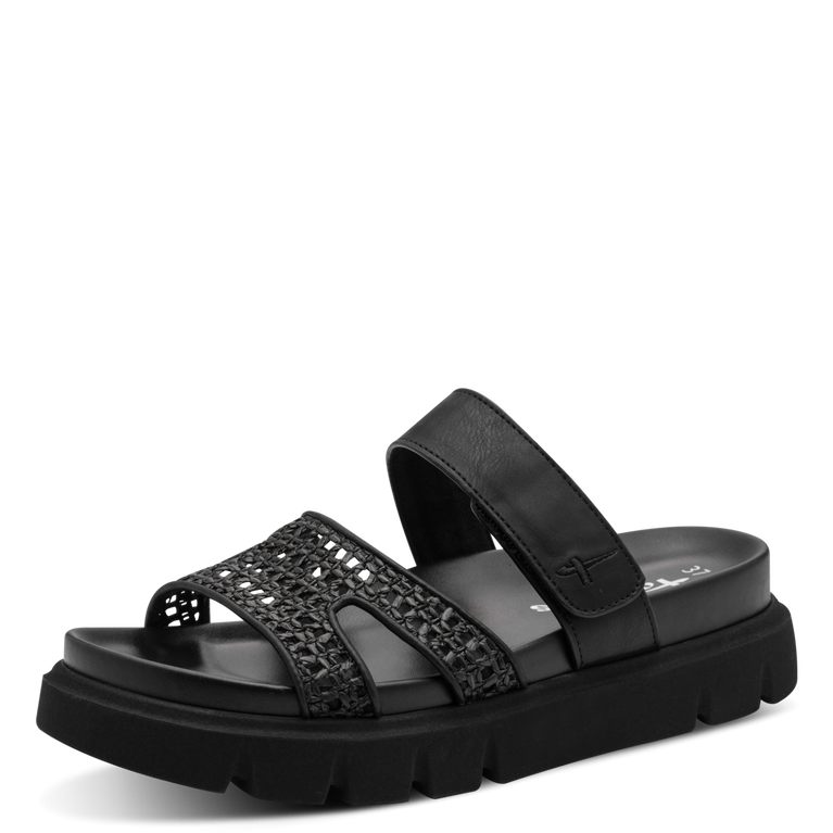 Tamaris Ciabatta nera Donna  Mule Vegana Nera Intrecciata