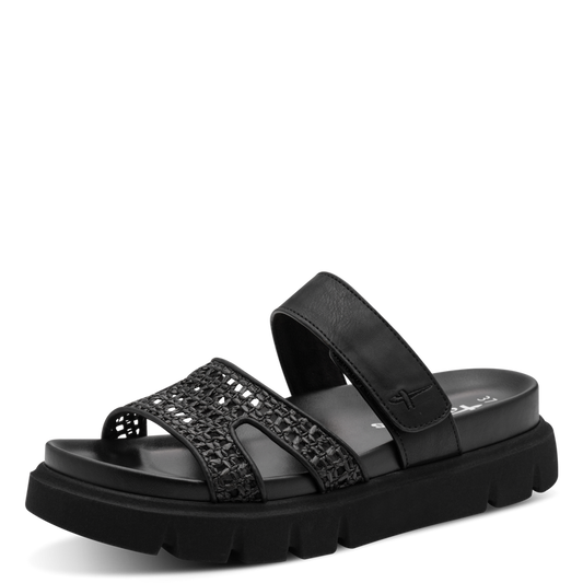Tamaris Ciabatta nera Donna  Mule Vegana Nera Intrecciata