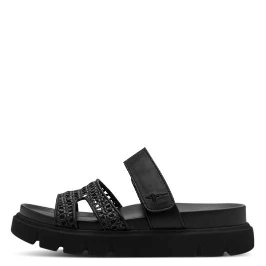 Tamaris Ciabatta nera Donna  Mule Vegana Nera Intrecciata