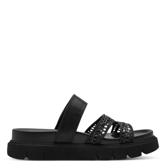 Tamaris Ciabatta nera Donna  Mule Vegana Nera Intrecciata
