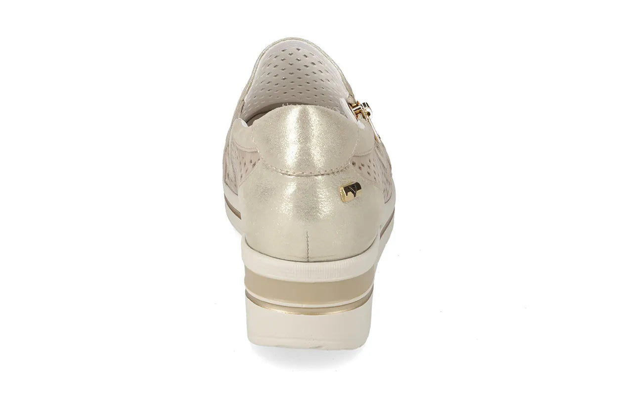 Valleverde Donna Suede Ecru  Slip On in Camoscio e Pelle con Zeppa