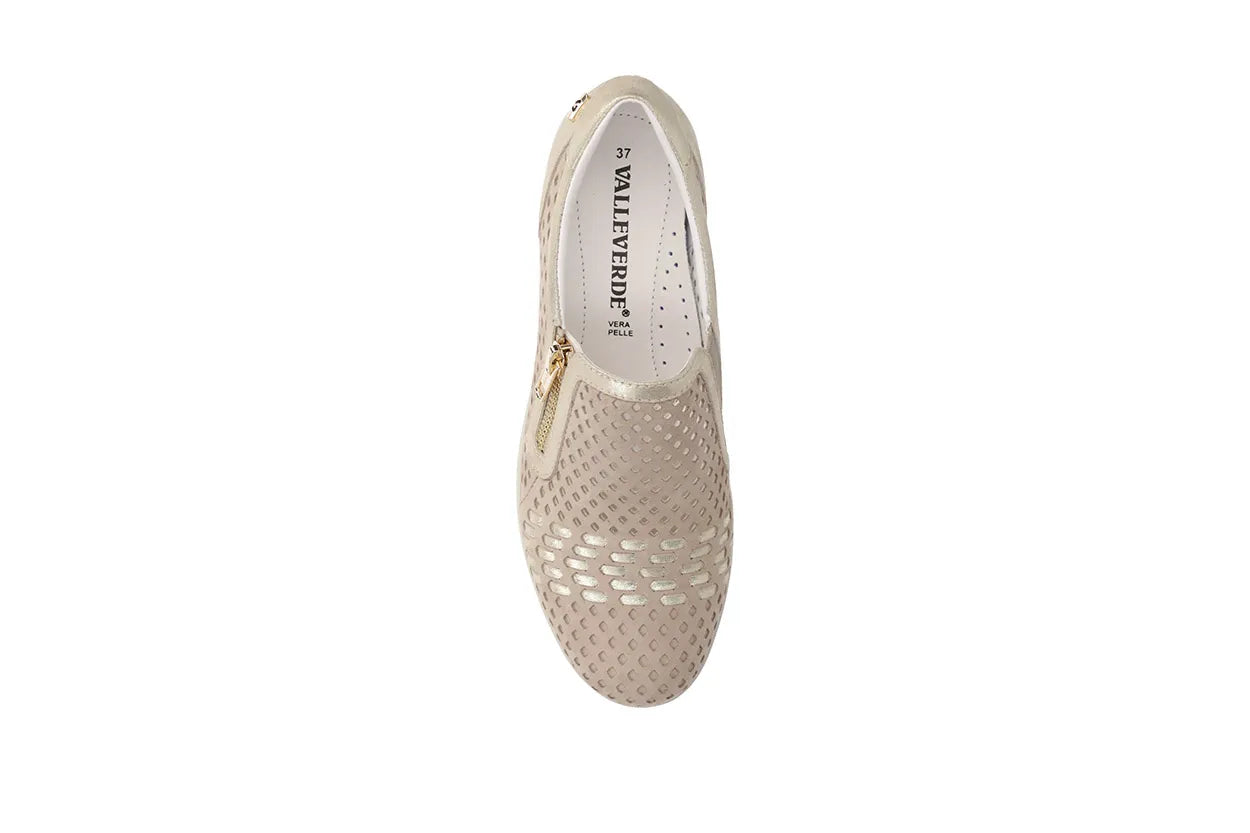 Valleverde Donna Suede Ecru  Slip On in Camoscio e Pelle con Zeppa