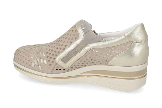Valleverde Donna Suede Ecru  Slip On in Camoscio e Pelle con Zeppa