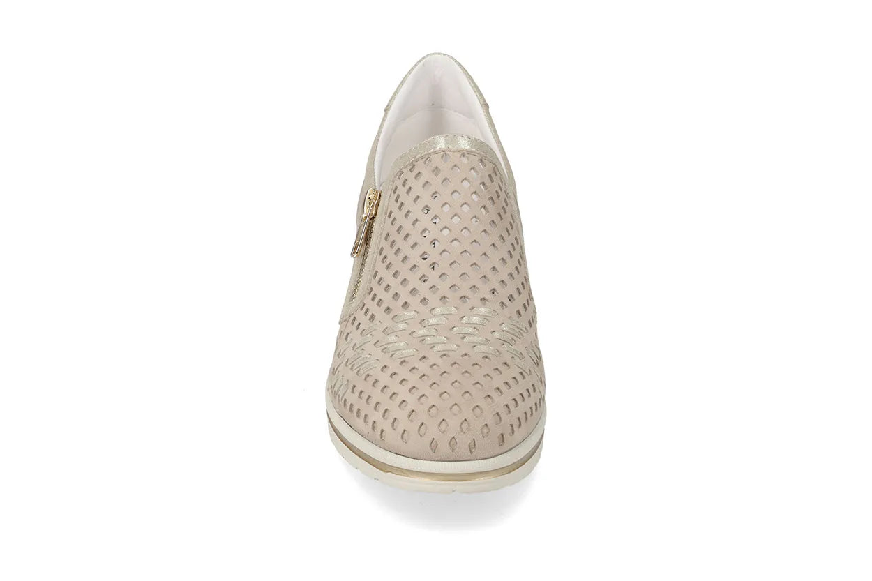 Valleverde Donna Suede Ecru  Slip On in Camoscio e Pelle con Zeppa