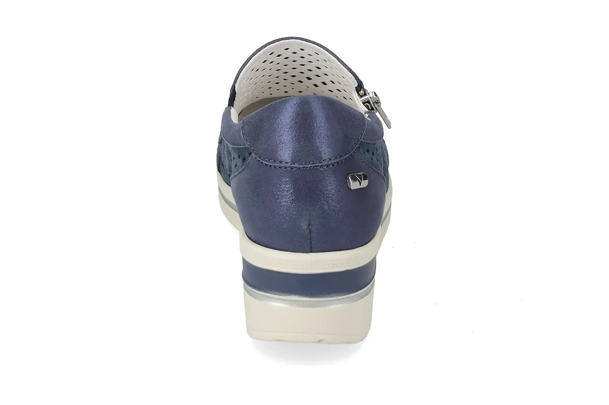 Valleverde Donna Suede Blu Slip On in Camoscio e Pelle con Zeppa