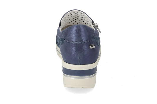 Valleverde Donna Suede Blu Slip On in Camoscio e Pelle con Zeppa