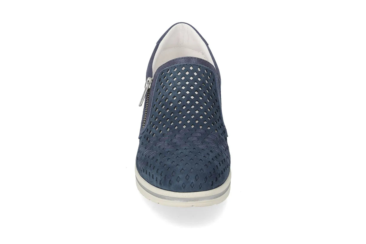 Valleverde Donna Suede Blu Slip On in Camoscio e Pelle con Zeppa