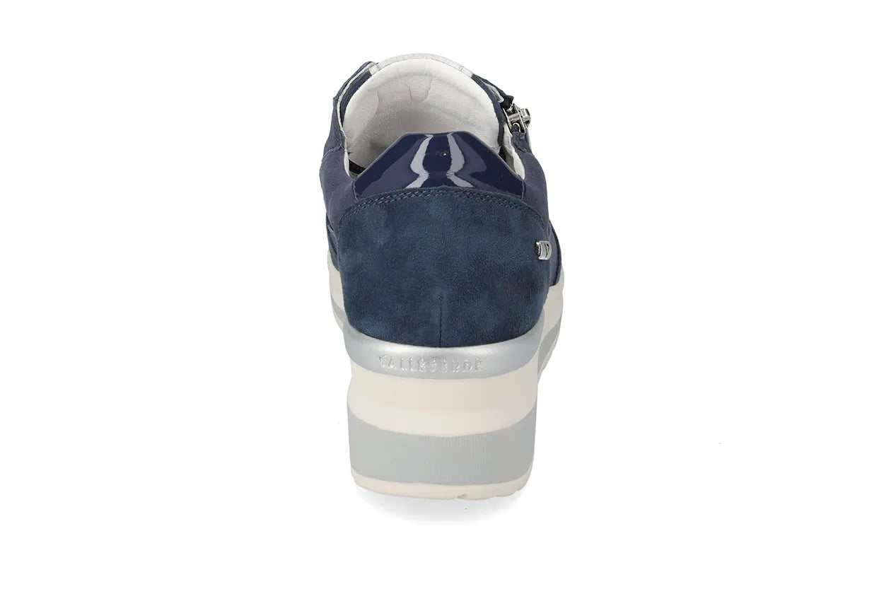 Valleverde Donna Suede Royal  Sneaker Blu con Zeppa e Zip, Sottopiede in Pelle