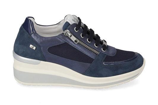 Valleverde Donna Suede Royal  Sneaker Blu con Zeppa e Zip, Sottopiede in Pelle