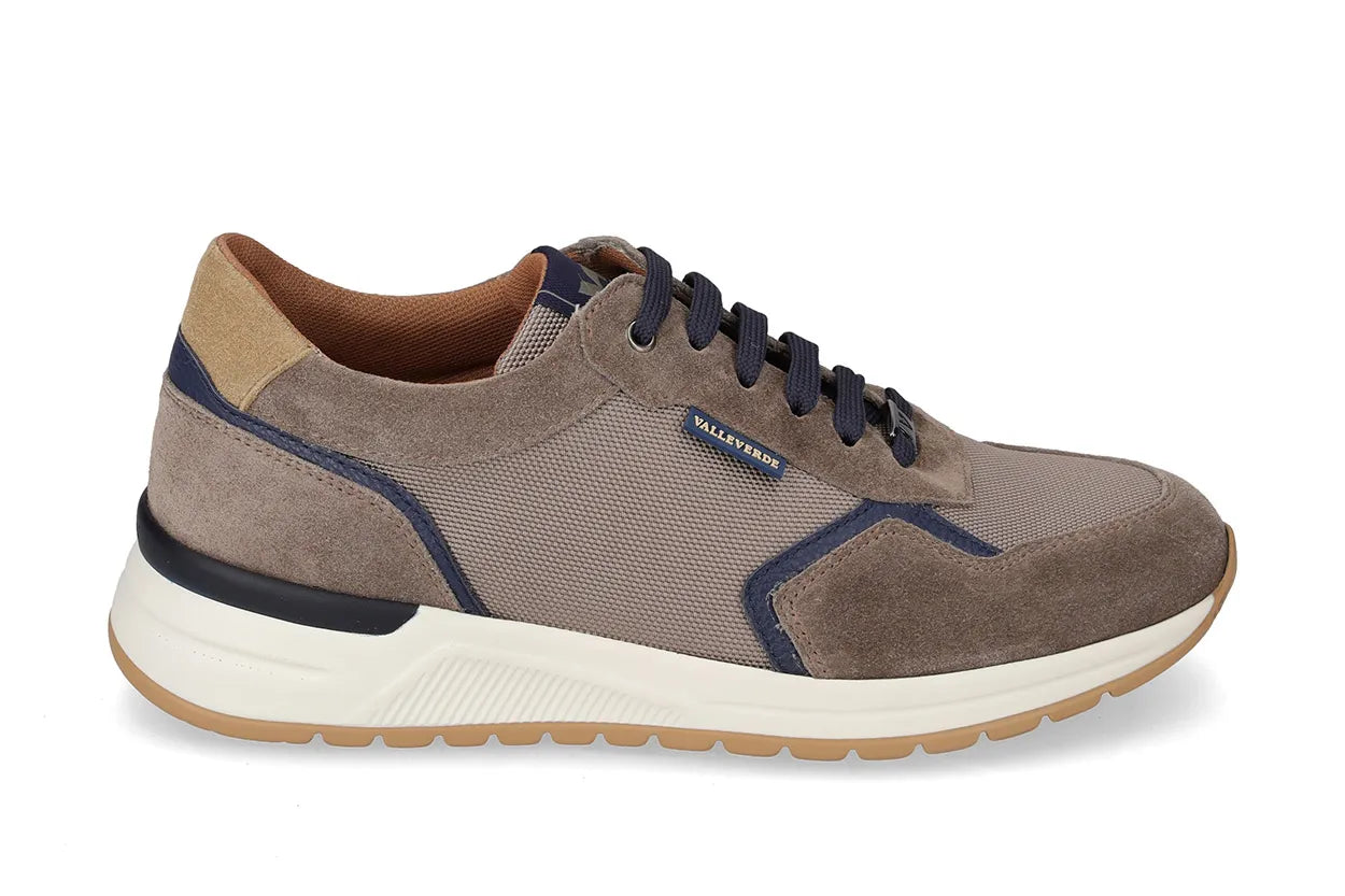 Valleverde Uomo Tortora Sneaker in Tessuto e Camoscio con Sottopiede in Pelle