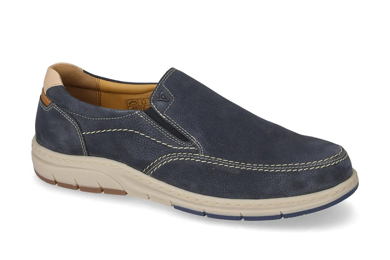 Valleverde Uomo Nabuk Blu Mocassino Slip-On Comfort