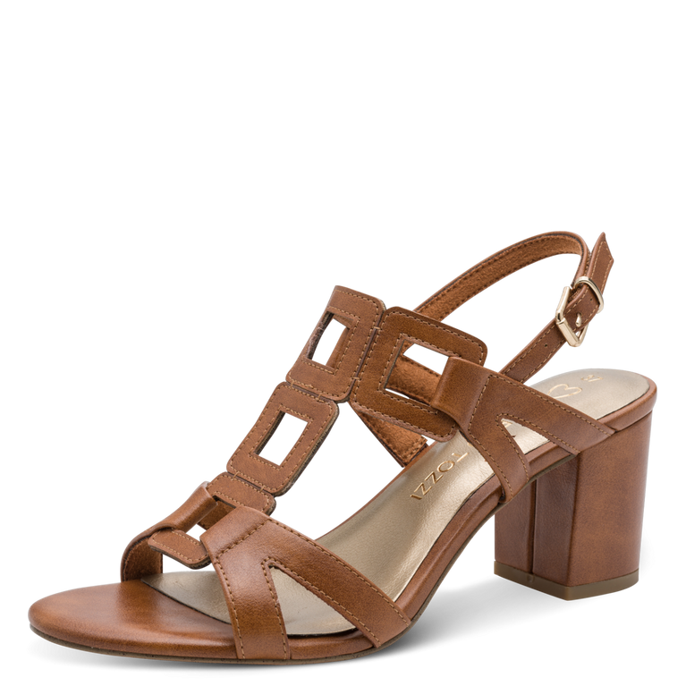 Sandalo Marco Tozzi Donna Cognac  Vegano con Tacco 6,5 cm e Plantare FEEL ME