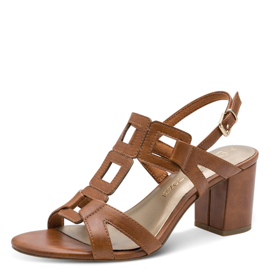 Sandalo Marco Tozzi Donna Cognac  Vegano con Tacco 6,5 cm e Plantare FEEL ME