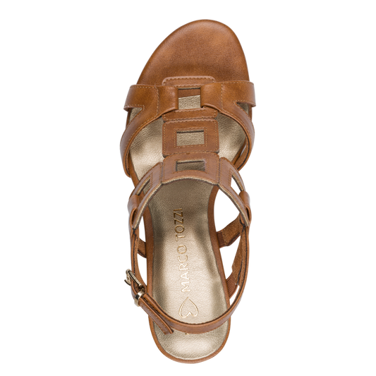 Sandalo Marco Tozzi Donna Cognac  Vegano con Tacco 6,5 cm e Plantare FEEL ME