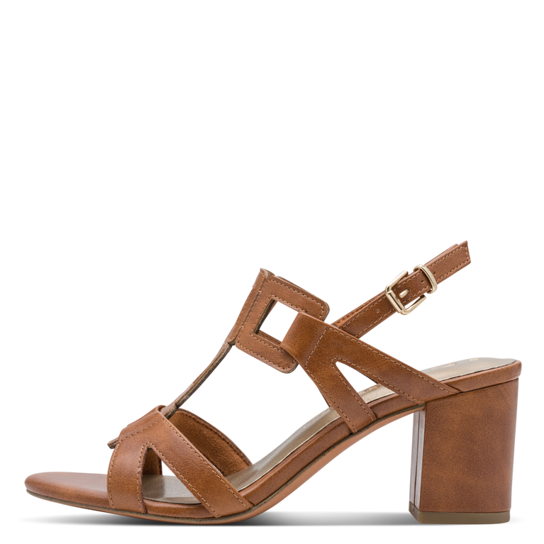 Sandalo Marco Tozzi Donna Cognac  Vegano con Tacco 6,5 cm e Plantare FEEL ME