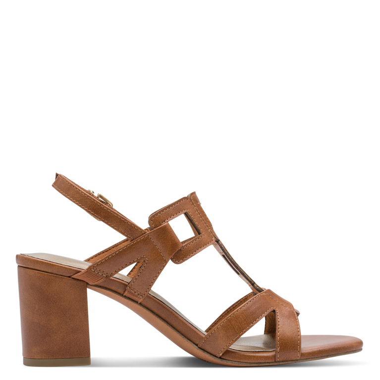 Sandalo Marco Tozzi Donna Cognac  Vegano con Tacco 6,5 cm e Plantare FEEL ME