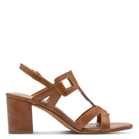 Sandalo Marco Tozzi Donna Cognac  Vegano con Tacco 6,5 cm e Plantare FEEL ME