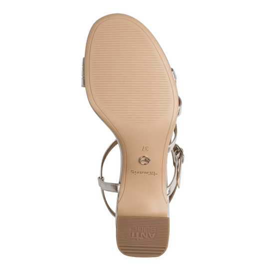 Tamaris sandalo donna platino tacco medio con ANTIslide e ANTIshokk