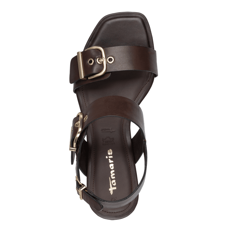 Tamaris Sandalo Donna Pelle Marrone Tacco 5,5 cm ANTIslide ANTIshokk