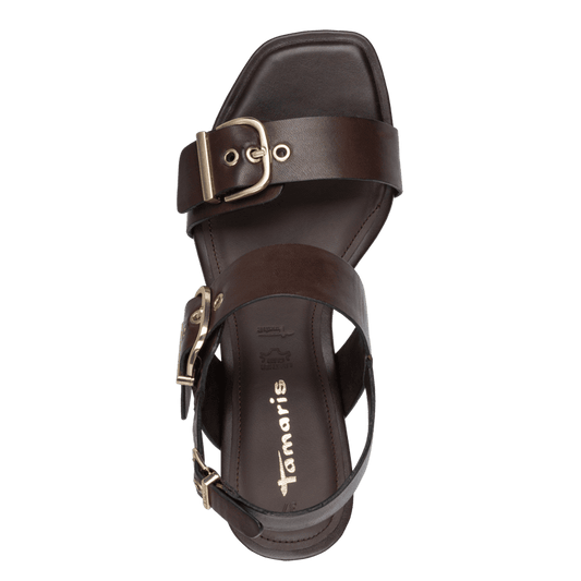 Tamaris Sandalo Donna Pelle Marrone Tacco 5,5 cm ANTIslide ANTIshokk