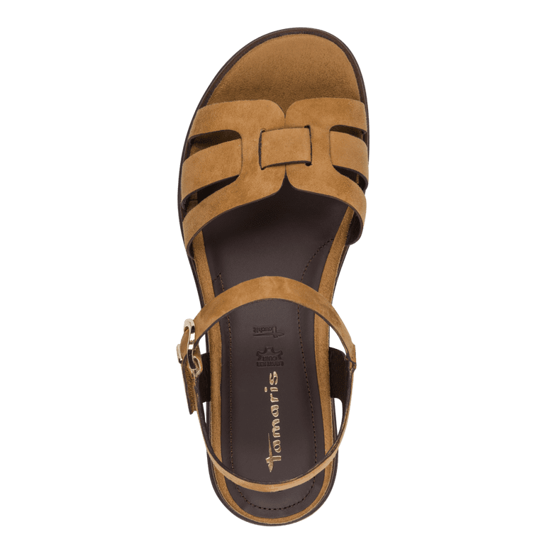 Sandalo Tamaris donna pelle marrone maxi fibbie tacco 5,5 cm