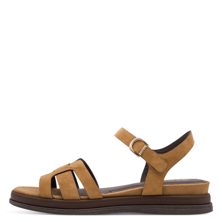 Sandalo Tamaris donna pelle marrone maxi fibbie tacco 5,5 cm