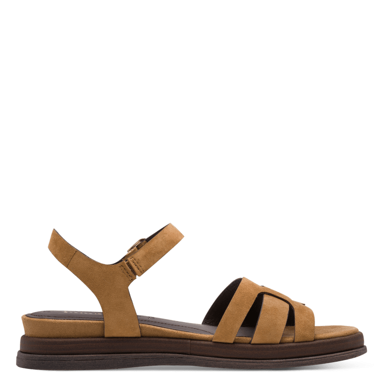 Sandalo Tamaris donna pelle marrone maxi fibbie tacco 5,5 cm