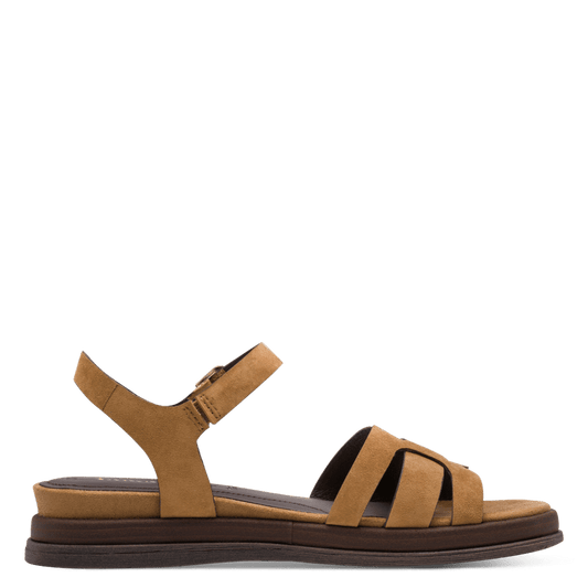 Sandalo Tamaris donna pelle marrone maxi fibbie tacco 5,5 cm