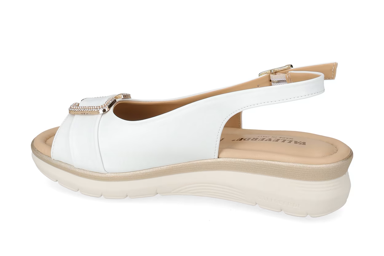 Valleverde Sandalo Donna Bianco Made in Italy con Sottopiede in Pelle