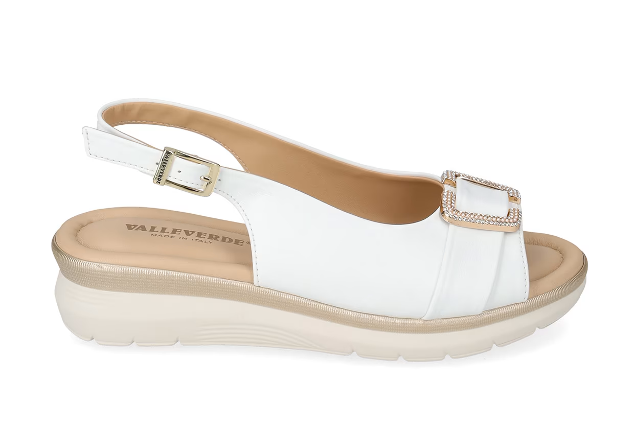 Valleverde Sandalo Donna Bianco Made in Italy con Sottopiede in Pelle