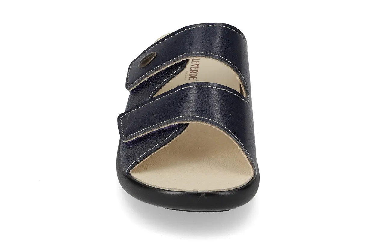 Valleverde Ciabatta Donna Blu in Pelle con Doppio Velcro e Plantare Estraibile